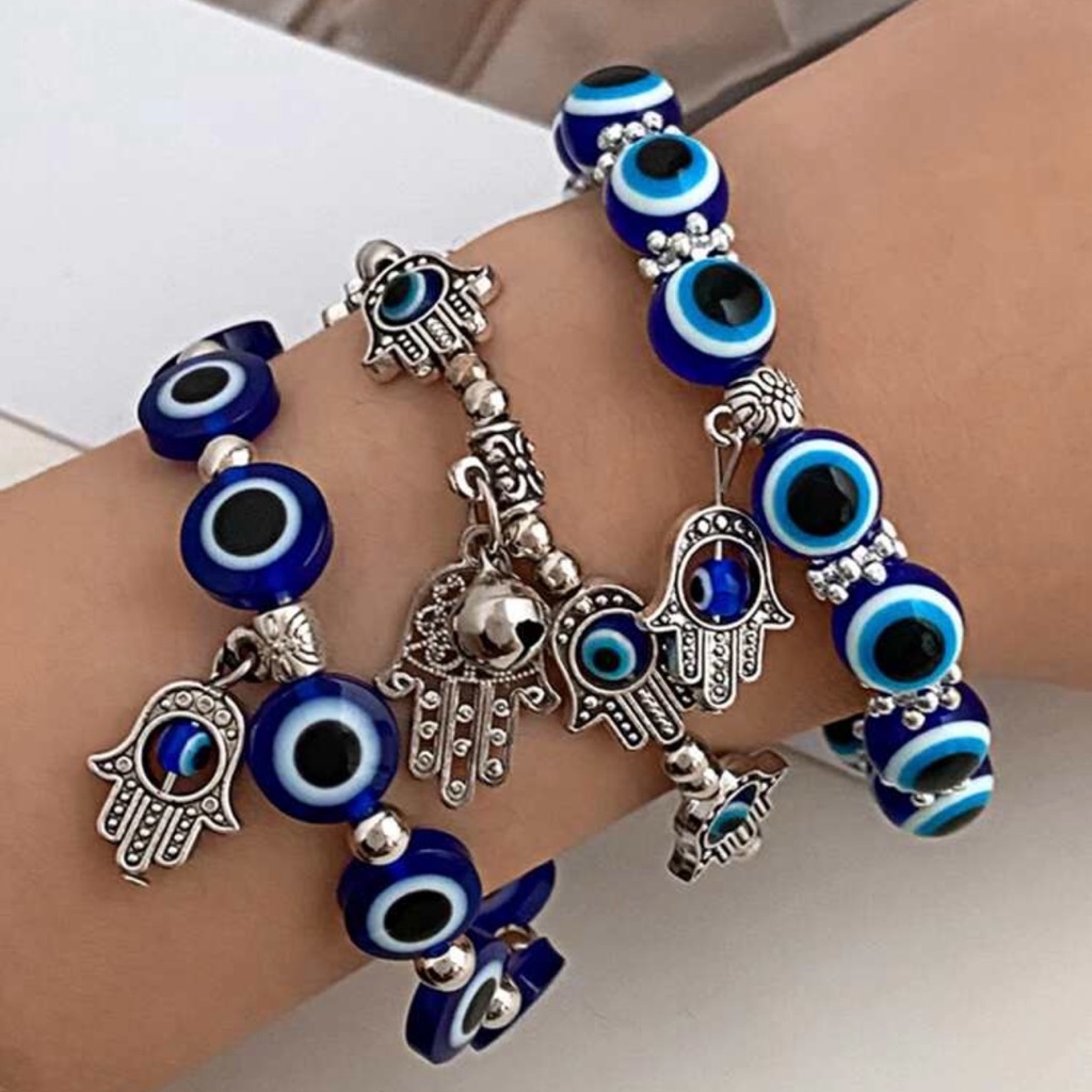 3 Pieces : Blue Evil Eye Bracelet Set